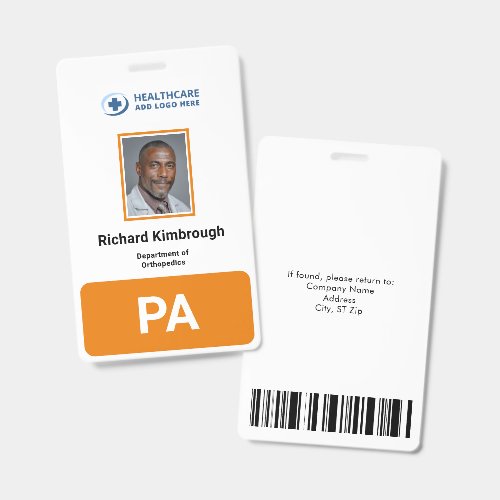 Large Custom Medical Physician Assistant Photo ID Badge