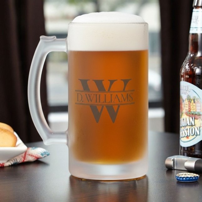 Large Custom Monogram Initial  Frosted Glass Beer Mug (Large Custom Monogram Initial Frosted Glass Beer Mug)