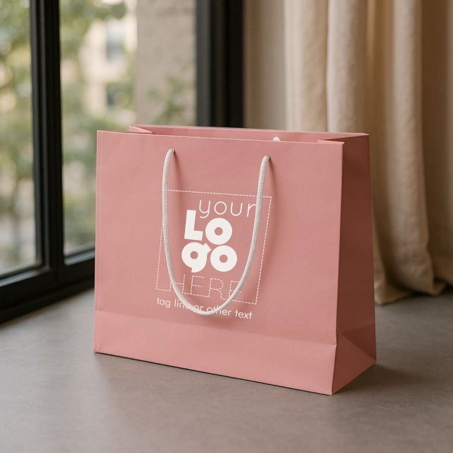 Large Custom Paper Company Logo Pink Shopping Bag (Creator Uploaded)