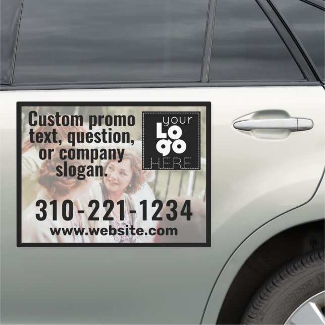 Large Custom Photo + Logo Blk Frame Advertisement Car Magnet (In Situ)