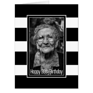 Large Custom Photo Striped 90th Birthday Card