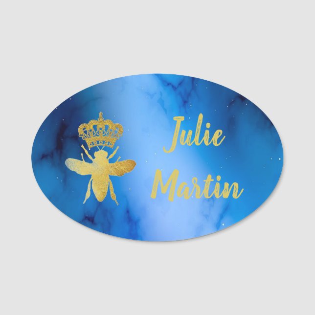 Large Custom QUEEN BEE Blue Badge Pin Magnetic (Front)