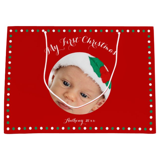 Large Custom Red My First Christmas Gift Bags (Front)