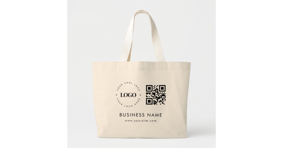 Large Custom Tote Bag with Logo Qr Code & Text