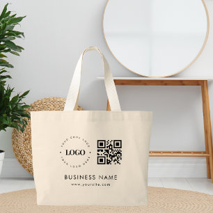 Large Custom Tote Bag with Logo Qr Code & Text