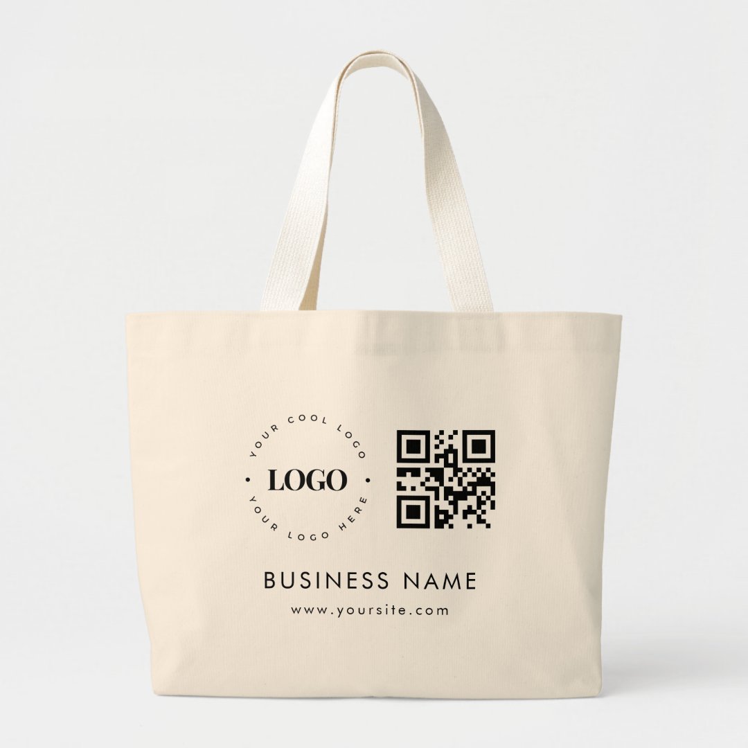 Large Custom Tote Bag with Logo Qr Code & Text Zazzle