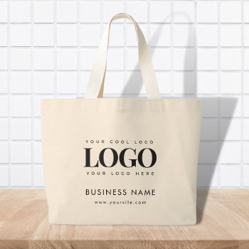 Large Custom Tote Bag With Rectangle Logo & Text by ReplaceWithYourLogo at Zazzle