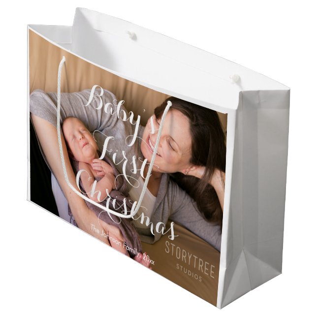 Large Cute Baby's First Christmas Gift Bag (Front Angled)