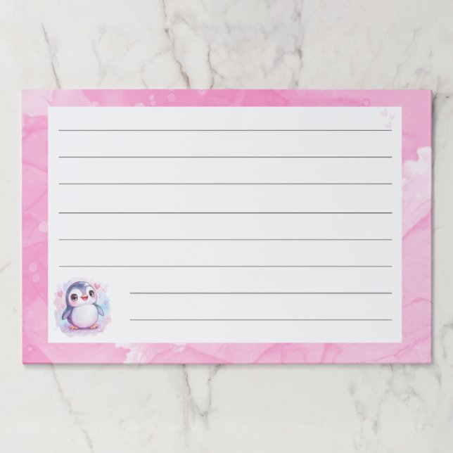 Large Cute Penguin Pink Tearaway Paper Pad (Front)