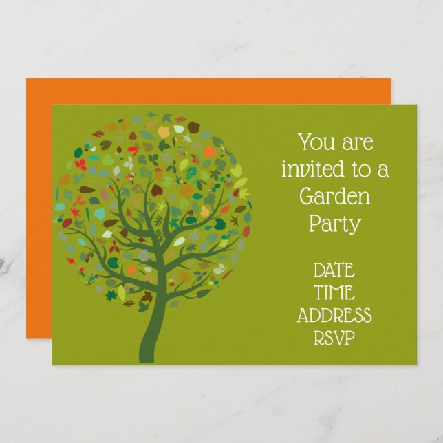 Large cute tree Garden party function Invitation (Front/Back)