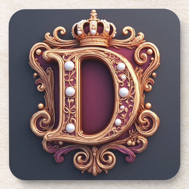 Large D Monogram on Red Velvet Beverage Coaster (Front)