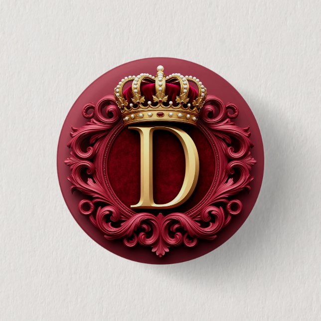 Large D Monogram on Red Velvet Button (Front)