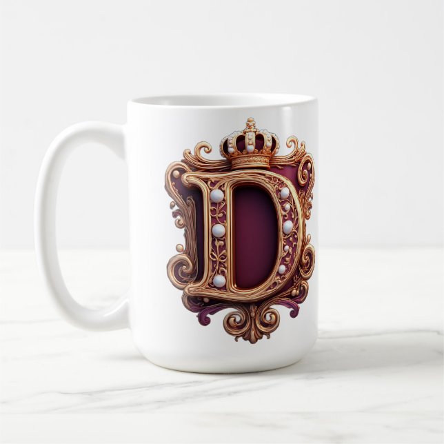 Large D Monogram on Red Velvet Coffee Mug (Left)