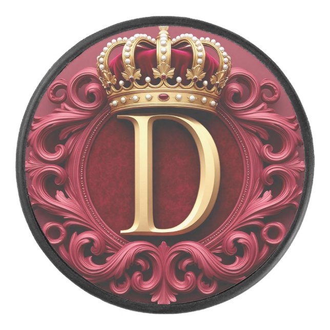 Large D Monogram on Red Velvet Hockey Puck (Front)