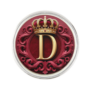 Large D Monogram on Red Velvet Lapel Pin