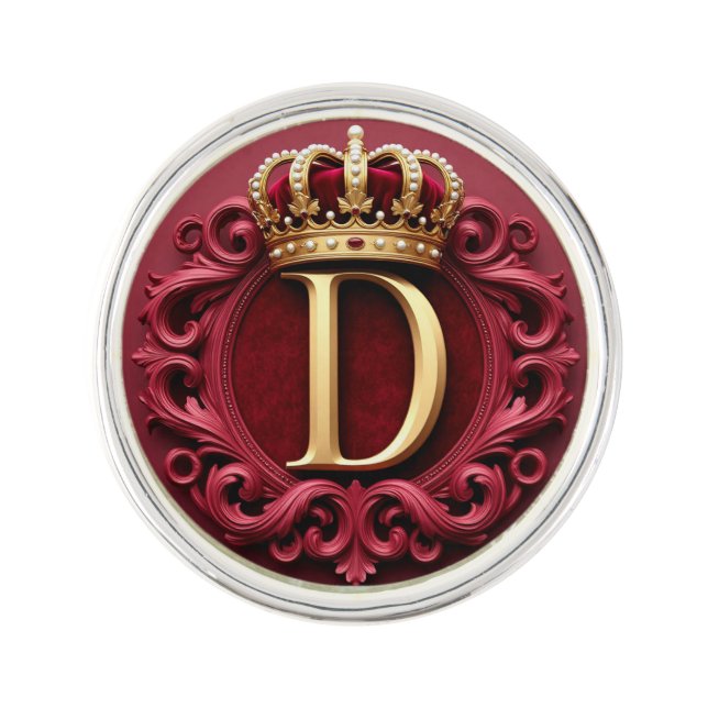 Large D Monogram on Red Velvet Lapel Pin (Front)