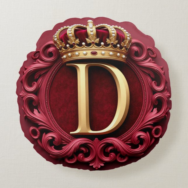 Large D Monogram on Red Velvet Round Pillow (Front)