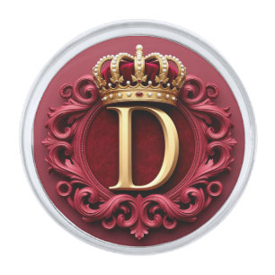 Large D Monogram on Red Velvet Silver Finish Lapel Pin