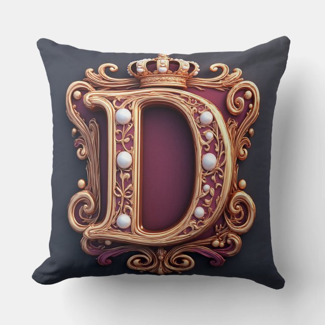 Large D Monogram on Red Velvet Throw Pillow (Front)