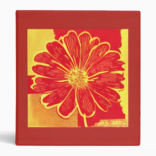 Large Daisy Aster in Red, Yellow and Saffron 3 Ring Binder (Front)