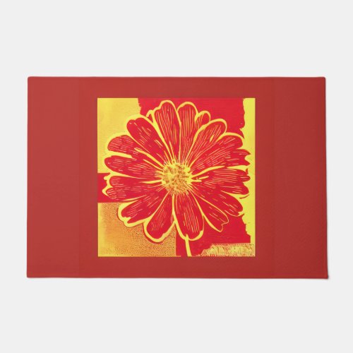 Large Daisy Aster in Red Yellow and Saffron Doormat