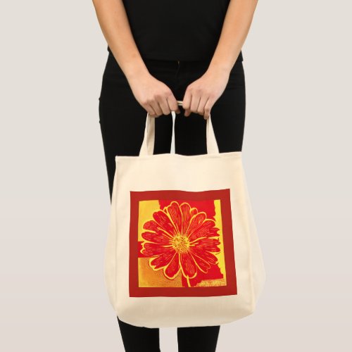 Large Daisy Aster in Red Yellow and Saffron Tote Bag
