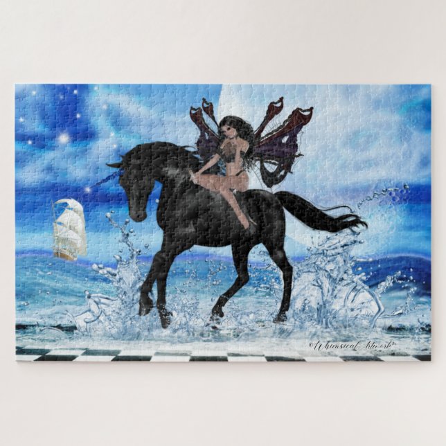 Large - Dark Angel and Black Unicorn  Jigsaw Puzzle (Horizontal)