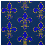 Large Dark Blue and Gold Fleur de lis Pattern Fabric