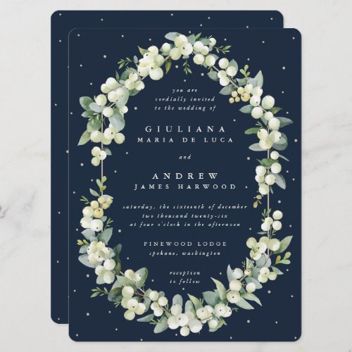 Large Dark Navy SnowberryEucalyptus Wedding Invitation