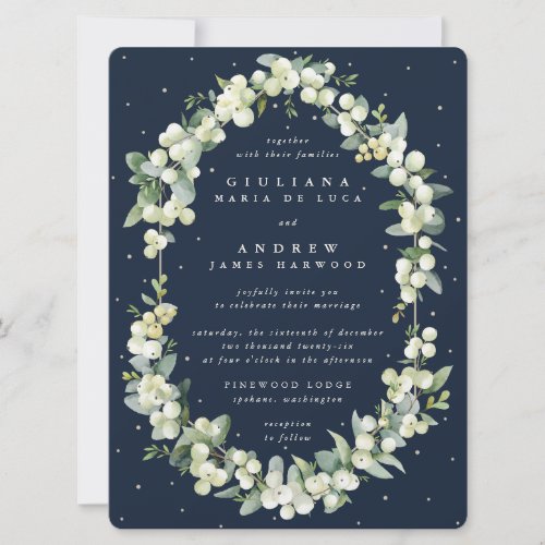 Large Dark Navy SnowberryEucalyptus Wedding Invitation