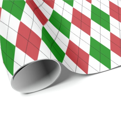 Large Dark Red Green and White Argyle Wrapping Paper