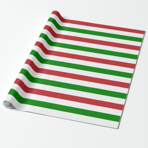 Large Dark Red Green and White Stripes Wrapping Paper