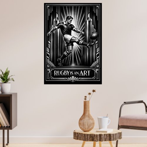 Large Deco Style Rugby Art Print