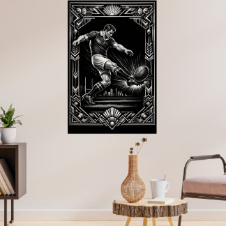 Large Deco Style Rugby Art Print