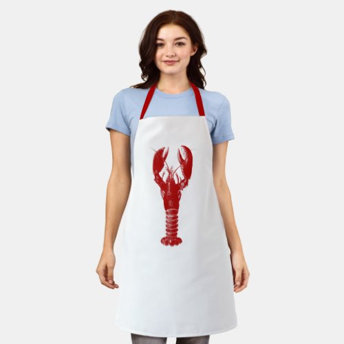 Large Deep Red Lobster on White  Apron