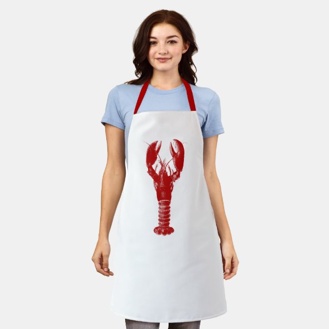 Large Deep Red Lobster on White  Apron (Worn)