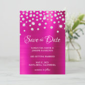 Large Diamond Confetti Hot Pink Ombre Foil Save The Date (Standing Front)