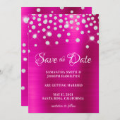 Large Diamond Confetti Hot Pink Ombre Foil Save The Date (Front/Back)