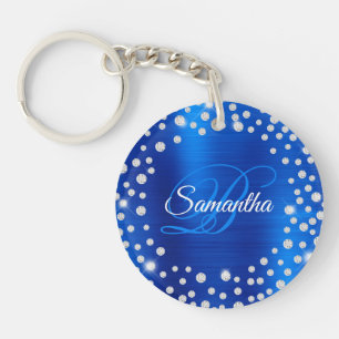 Large Diamond Confetti Royal Blue Foil Monogram Keychain
