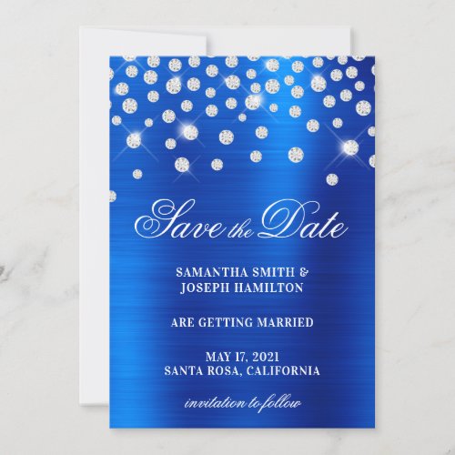 Large Diamond Confetti Royal Blue Ombre Foil Save The Date