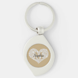 Large Diamond Heart, Gold Monogram, Script Name Keychain