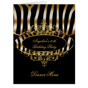 Large Dinner Menu Table Gold Zebra Black Cards
