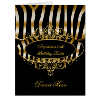 Large Dinner Menu Table Gold Zebra Black Cards