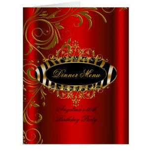 Large Dinner Menu Table Red Gold Zebra Black Cards