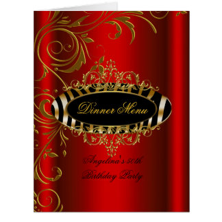 Large Dinner Menu Table Red Gold Zebra Black Cards