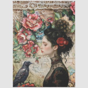 Large Distressed Vintage Victorian Floral Gothic Tissue Paper