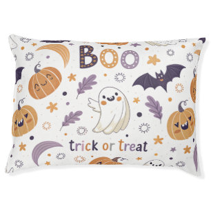 Large Dog Bed with Cozy Ghosts & Pumpkins