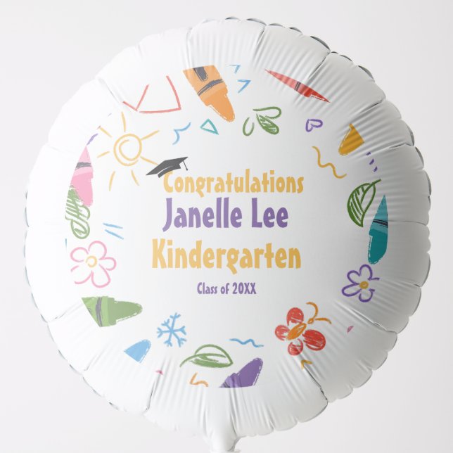 Large Doodle Kindergarten Graduation Party Balloon (Front)