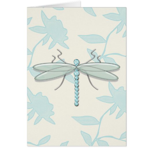 Large Dragonfly on Stamped Floral Background Cards (Front)