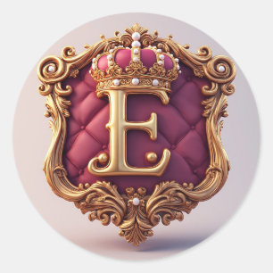 Large E Monogram on Red Velvet Classic Round Sticker